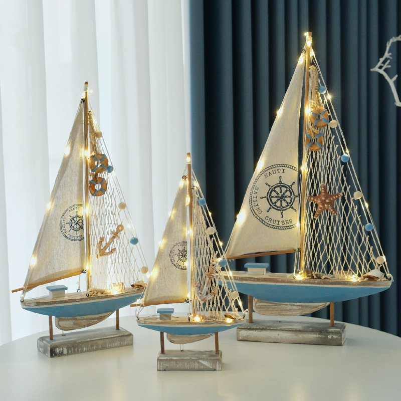 Newton Cradle Large - Retro Mediterranean Style Wooden LED Sailing
